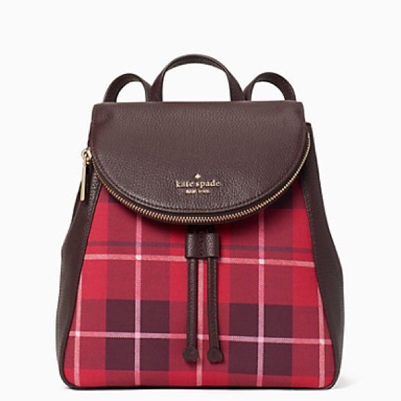 New💃Kate Spade leila plaid medium flap backpack - Picture 6 of 10